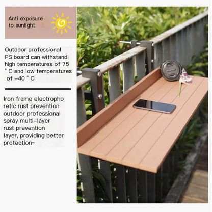 Mesa de bar plegable de metal de imitación madera para exteriores, sencilla, con barandilla colgante, ideal para estudiar, tomar el té de la tarde, tomar café o aperitivos, para jardín y balcón.