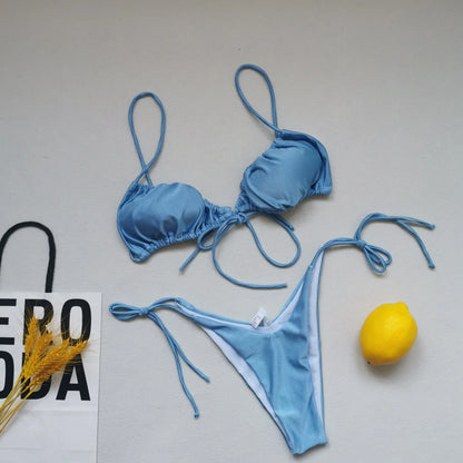 Bikini sexy de 21 colores para mujer, traje de baño liso con estampado floral de leopardo, conjunto de bikini de playa con tirantes y vendaje