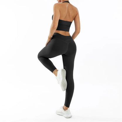 Conjunto deportivo Nude Feel Fitness para mujer, chándal sexy para yoga, ropa deportiva para gimnasio, leggings y ropa interior, ropa de entrenamiento para mujer