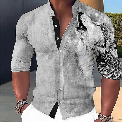 Camisa de manga larga para hombre con estampado abstracto 3D, cuello alto y botones. Diseños de moda urbana. Ropa de hombre.