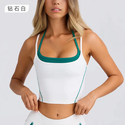 Ropa interior deportiva, chaleco, pantalones cortos, sujetador con tirantes, espalda descubierta, pilates, ajustado, elástico, para fitness, correr, yoga, conjunto de ropa para mujer