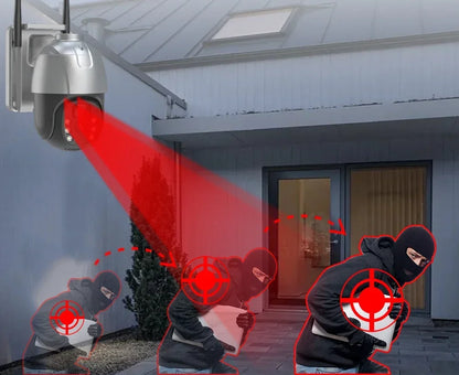 Cámara IP PTZ solar EseeCloud de 5 MP con WiFi, batería integrada, detección PIR, videovigilancia y audio bidireccional para seguridad exterior.