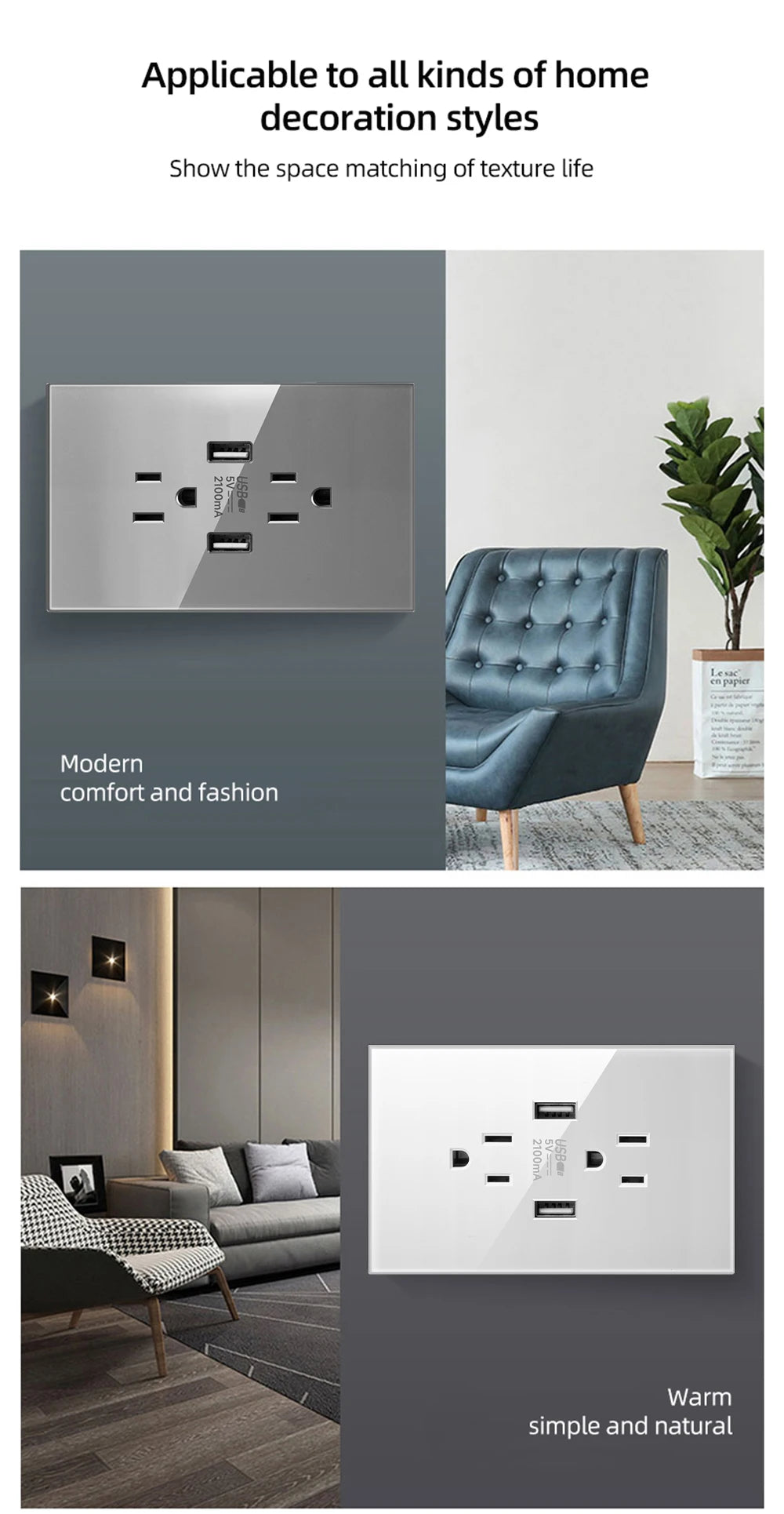 Adaptador de enchufe para electrodomésticos inteligentes Herepow Thailand, enchufe de pared USB doble estándar americano tipo C de 3,1 A con carga rápida.