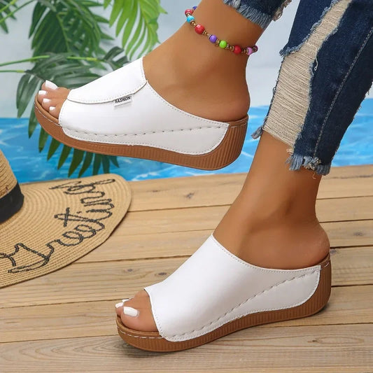 Sandalias de cuña informales para mujer, con punta abierta, ligeras y cómodas, para playa, uso diario, talla grande, verano 2025