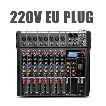 Mezclador de audio BOMGE de 8 canales, consola de mezcla de sonido con Bluetooth, entrada de grabación USB para PC, conector de micrófono XLR, alimentación de 48 V