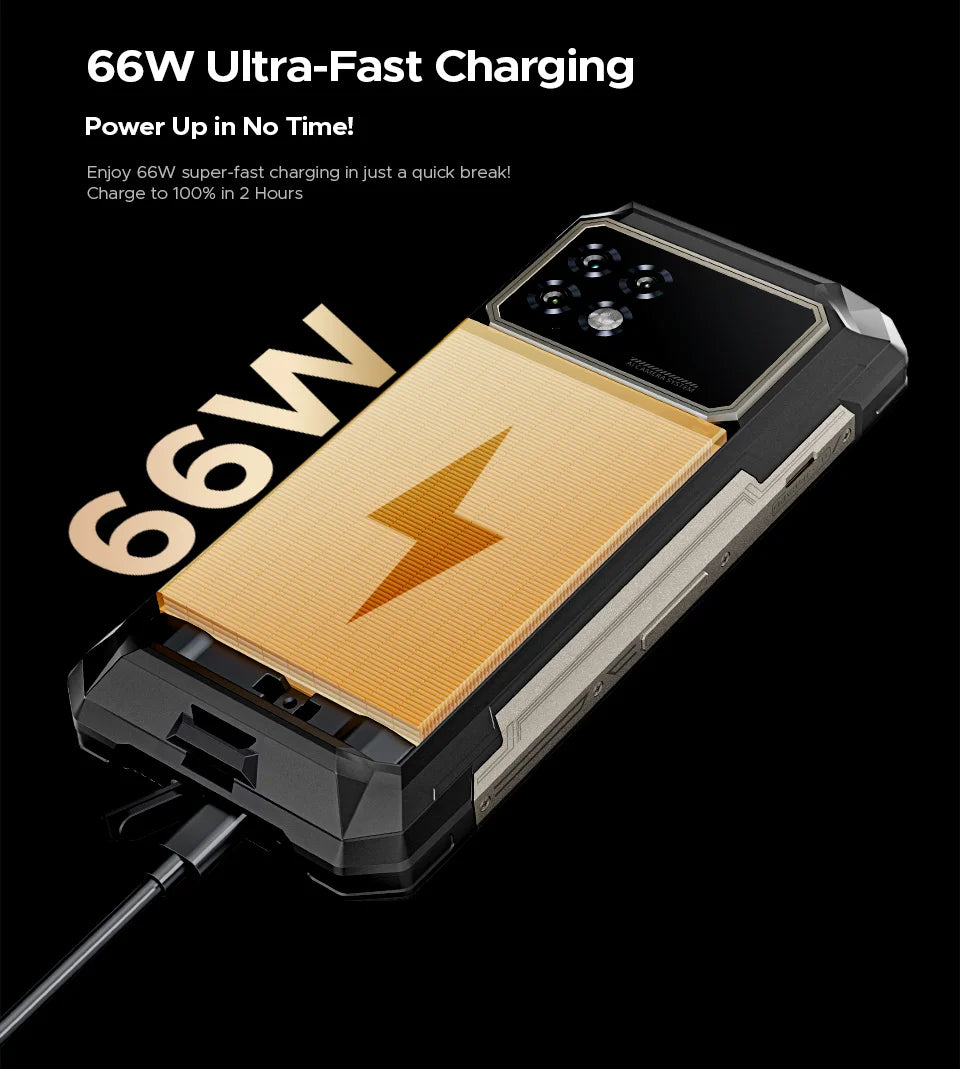 Teléfono resistente DOOGEE S200 Max, 16 GB + 512 GB, batería de 22000 mAh, procesador Dimensity 7050, pantalla de 6,72" a 120 Hz, pantalla trasera de 1,32", linterna dual.