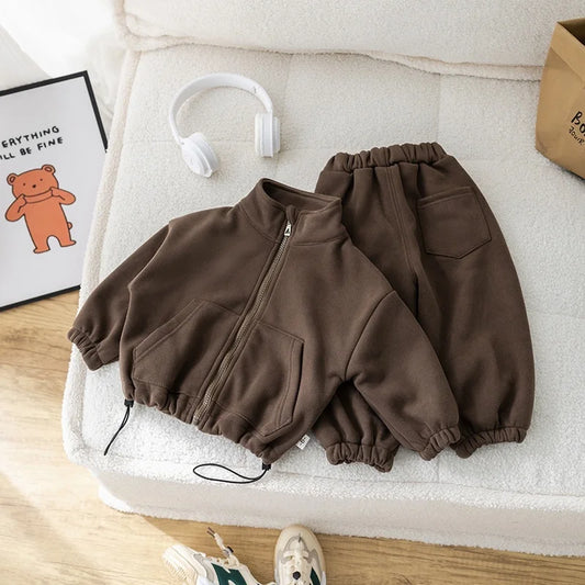 Conjuntos de ropa para bebés y niños, de invierno, de forro polar, informales, 2 piezas, conjunto deportivo para niñas y niños, abrigo y pantalones de 1 a 5 años