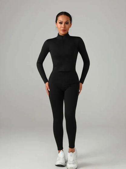 Conjunto deportivo de color liso para mujer: camiseta de manga larga y pantalón de yoga, chándal transpirable de secado rápido.