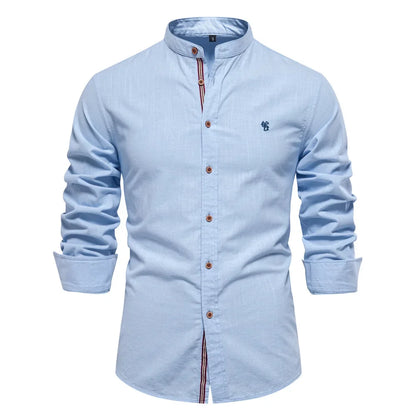 Camisa de lino 100% algodón para hombre, camisas de marca con bordado de color liso, blusas informales de manga larga de alta calidad con botones