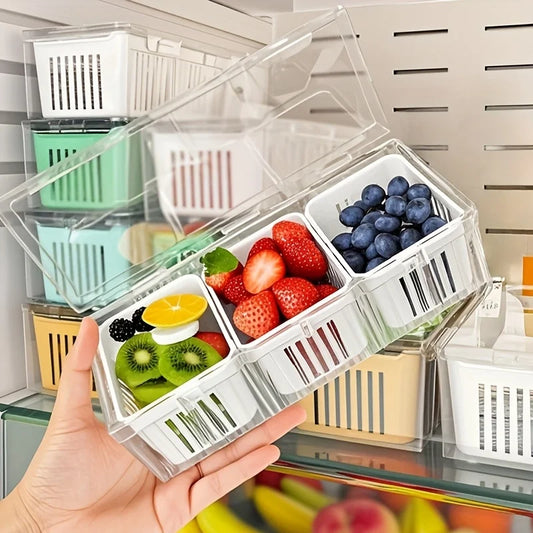 Cajas de almacenamiento para refrigerador de 3 rejillas, organizador para ajo, cebolla y pimiento, escurridor de frutas y verduras, recipientes sellados para cocina.