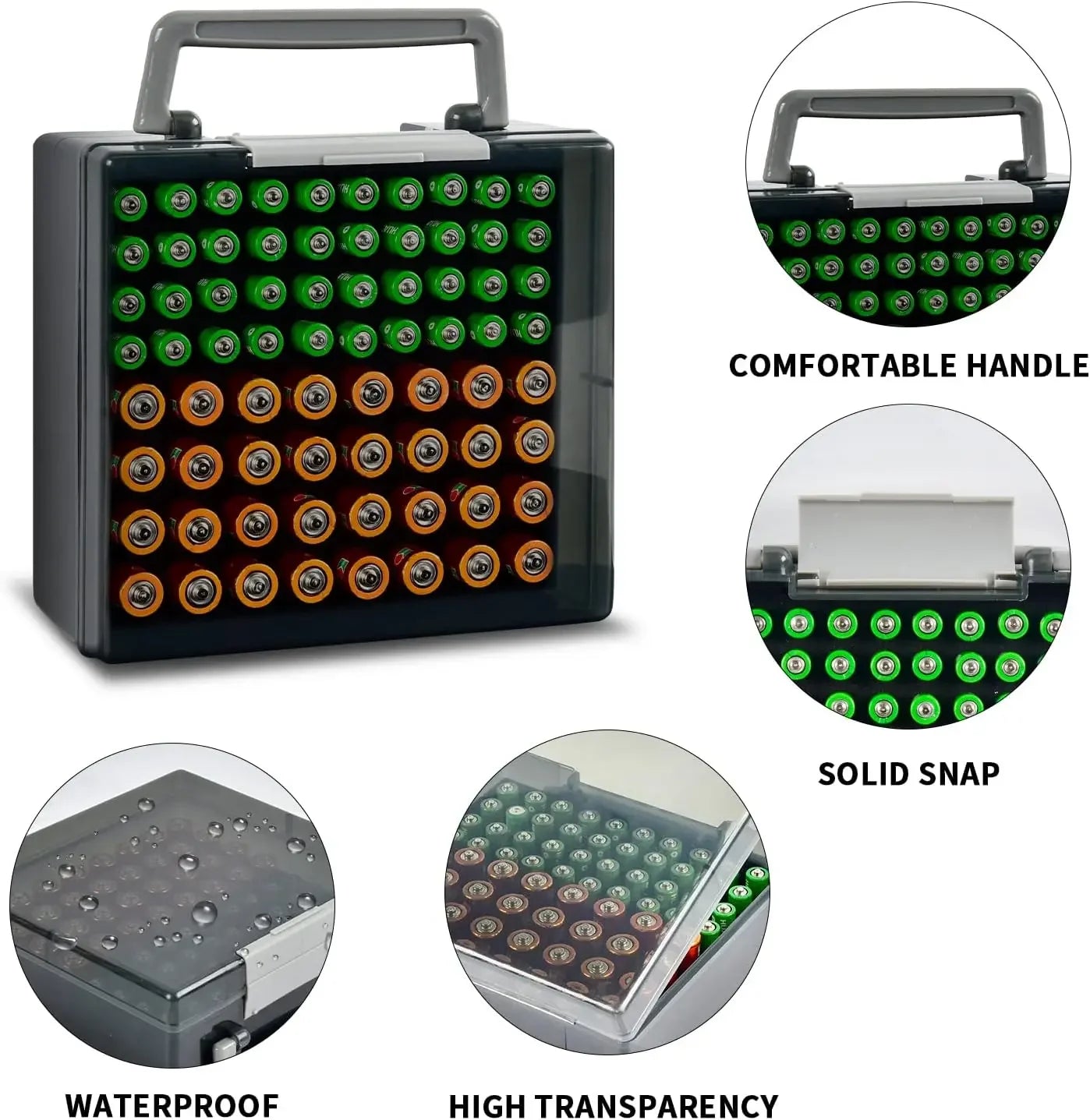 Organizador de pilas con capacidad para 72 pilas AA y AAA, caja para pilas, contenedor para garaje, dispensador organizador de cajones para el hogar.