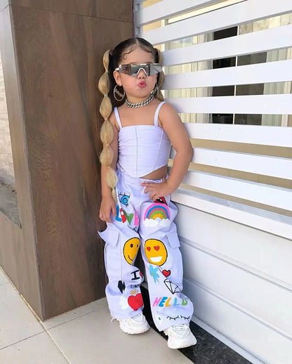 Ropa para niños, conjunto de 2 piezas para niña, top de tirantes y pantalones largos de verano, moda para niñas de 3, 4, 5, 6, 7 y 8 años