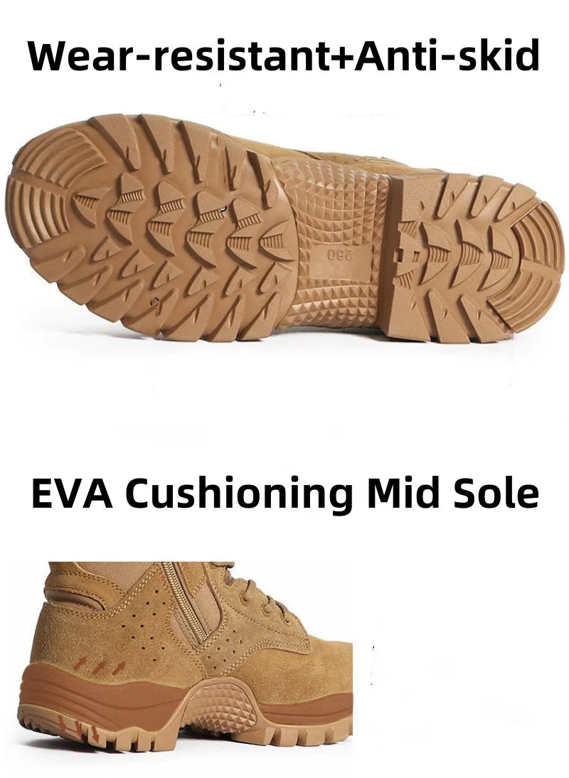 Botas impermeables de piel de vacuno para hombre, ideales para senderismo, escalada y actividades al aire libre en verano. Resistentes al desgaste, antideslizantes y con cremallera lateral. Diseño moderno con cordones.