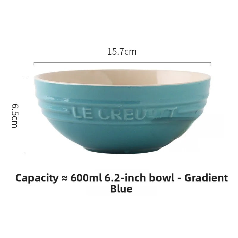 Cuenco de porcelana esmaltada de colores fríos Le Creuset, cuenco de arroz, cuenco para sopa con cara de arcoíris, cuenco francés con diseño de mono redondo para uso doméstico
