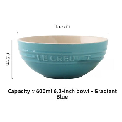 Cuenco de porcelana esmaltada de colores fríos Le Creuset, cuenco de arroz, cuenco para sopa con cara de arcoíris, cuenco francés con diseño de mono redondo para uso doméstico