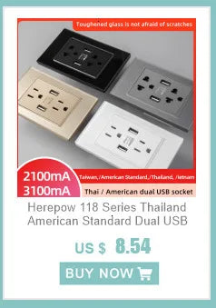 Adaptador de enchufe para electrodomésticos inteligentes Herepow Thailand, enchufe de pared USB doble estándar americano tipo C de 3,1 A con carga rápida.