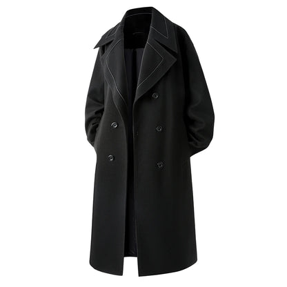 Trench Men Long Woolen Coats Autumn Winter Fashion Turn Down Collar Casual Outwear Male Double Breasted Loose Solid Chic Coat