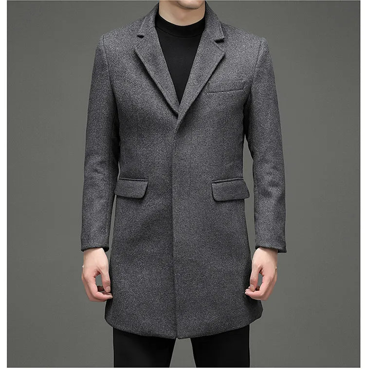 Abrigo de lana de invierno COMXZ 2025 para hombre, estilo retro, grueso, de cachemir, ropa urbana coreana, ligero, de lujo, con mezcla de lana.