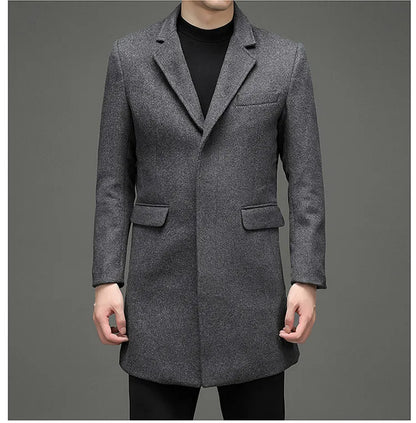 Abrigo de lana de invierno COMXZ 2025 para hombre, estilo retro, grueso, de cachemir, ropa urbana coreana, ligero, de lujo, con mezcla de lana.