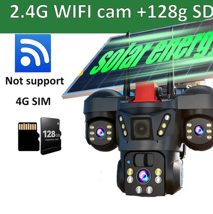 Cámara de vigilancia solar 8K 15MP con tres pantallas, WiFi, seguimiento automático, PTZ, tarjeta SIM 4G, cámara IP solar inalámbrica V380 Pro