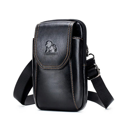 Saco de cintura de cuero genuino masculino auténtico, puede ser desgastado con ganchos, saco del teléfono