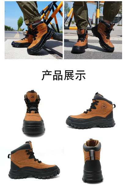 Nuevos zapatos de seguridad de moda, de caña alta, antiaplastamiento y antiperforación, con puntera de acero, resistentes al desgaste, para trabajo, calzado de protección para hombre.