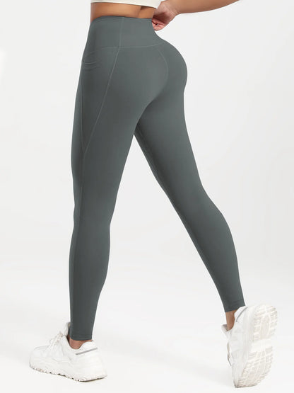 Leggings de yoga para mujer, 2 unidades, con bolsillos, color liso, para gimnasio, actividades al aire libre, cintura alta, ajustados, pantalones deportivos para correr.