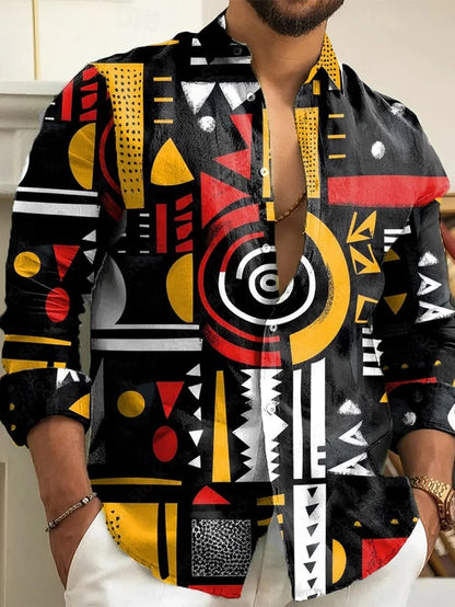 Camisa floral de manga larga para hombre, elegante y sofisticada, ideal para actividades al aire libre, negocios y eventos sociales. Corte recto con solapa y botonadura sencilla.