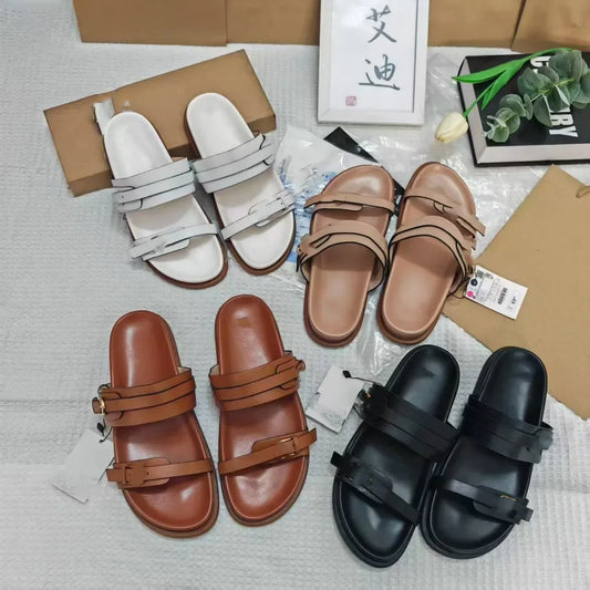 Sandalias planas de tacón grueso para mujer, sin cordones, de piel sintética, con suela de PVC, transpirables, con punta abierta, informales y cómodas.
