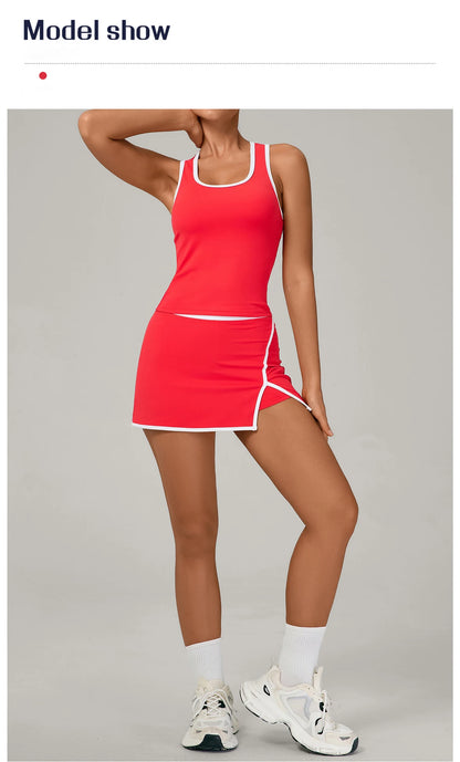 Conjunto de falda de yoga para mujer, conjunto deportivo de tenis, camiseta sin mangas deportiva de secado rápido, ropa de yoga de cintura alta antiexposición, ropa deportiva de fitness para yoga