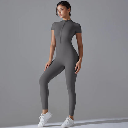 Women Zipper Bodysuits Fitness Sports Bodysuit Yoga Suit Breathable Quick Drying Sports Yoga Clothing Women Gym Push Up Workout