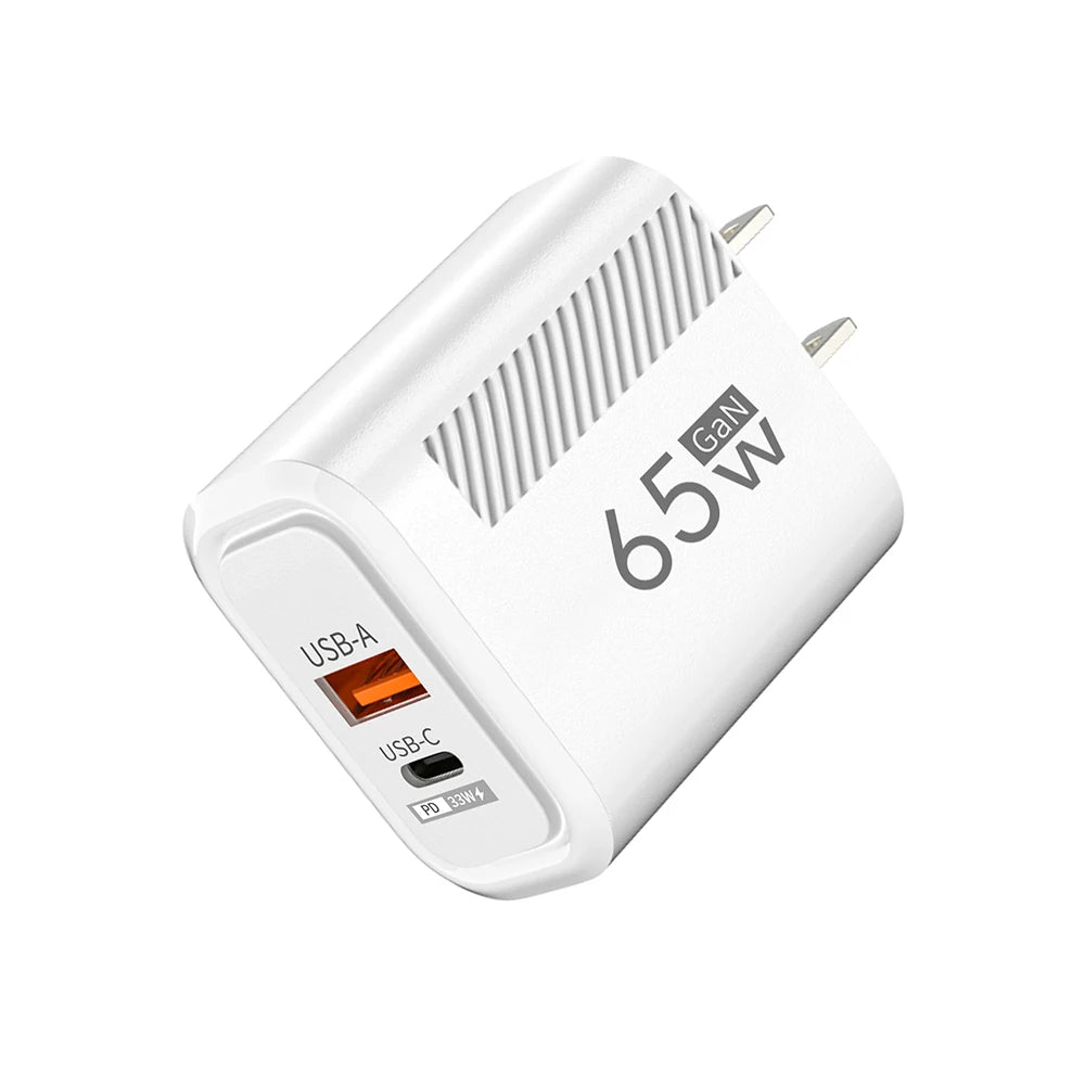 Cargador GaN USB-C de carga rápida de 65 W para teléfonos móviles, adaptador de enchufe UE/EE. UU. para iPhone, Samsung y Xiaomi, cargador de pared tipo C de carga rápida.