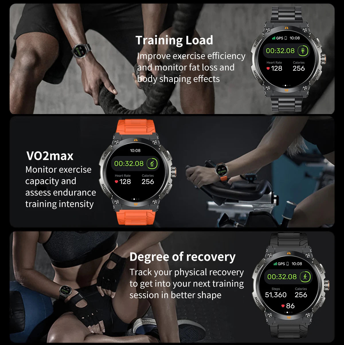 LIGE - Nuevo reloj inteligente con GPS para hombre, llamadas Bluetooth, batería grande de 400 mAh, pantalla AMOLED de 1,43 pulgadas, voz IA, IP68, resistente al agua