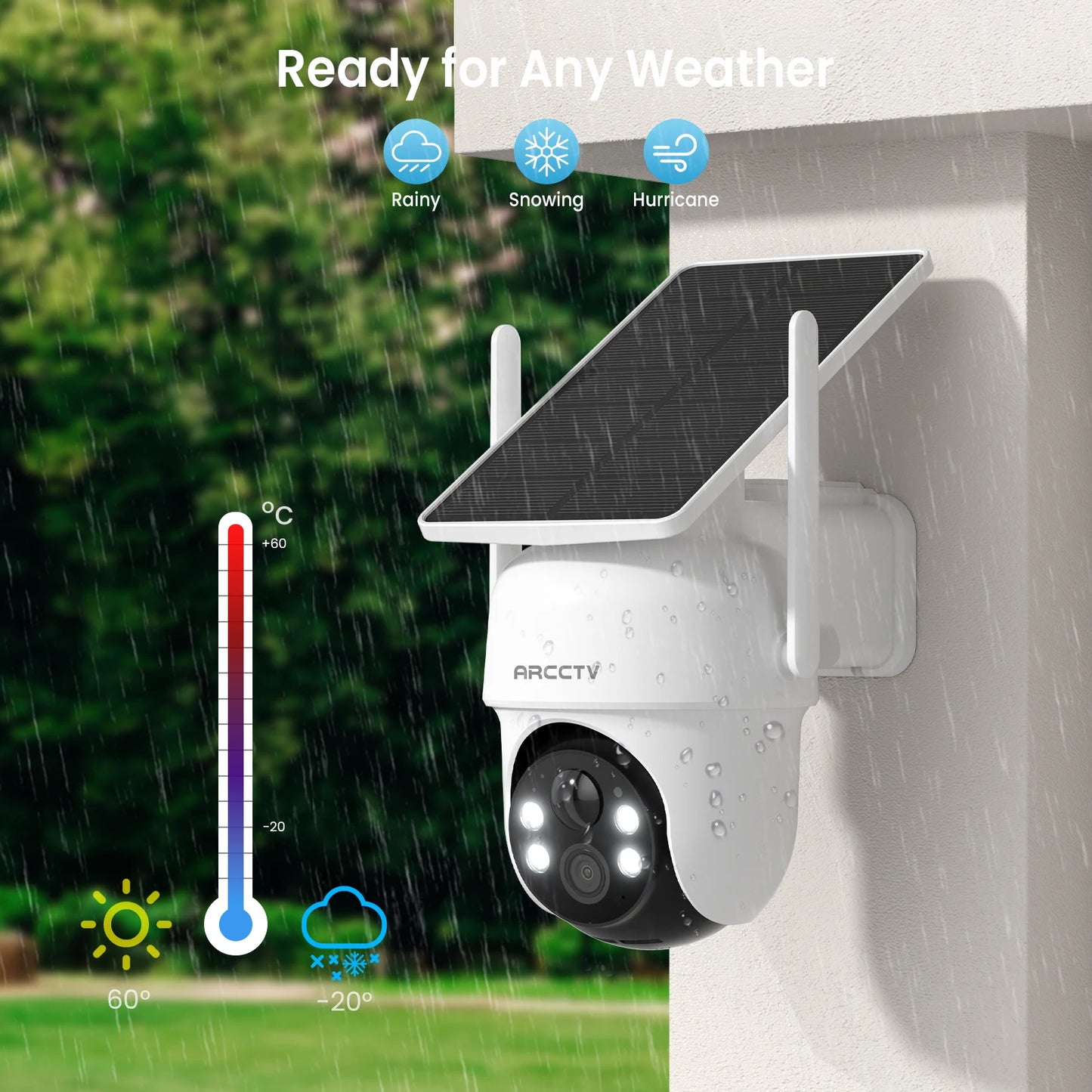 Kit de cámara solar WiFi ARCCTV de 4 MP para exteriores con sistema de vigilancia inalámbrico, sirena, detección de humanoides y audio bidireccional.