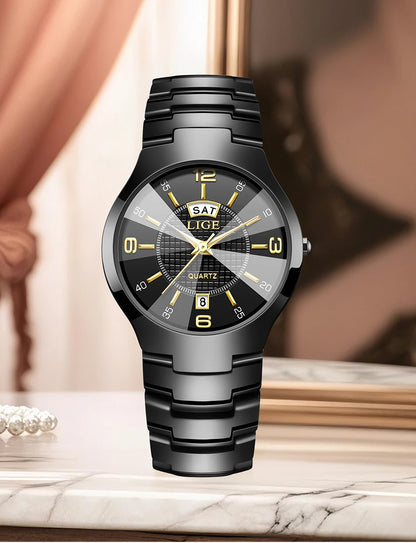 Reloj de cuarzo de cerámica de moda LIGE para mujer, reloj deportivo informal con fecha semanal, reloj creativo de acero resistente al agua para mujer