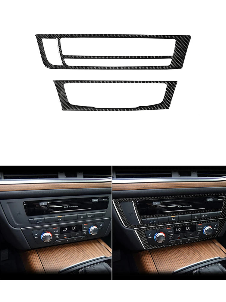 Accesorios decorativos para el interior del coche Audi A6 A7 2012 2013 2014 2015 2016 2017 2018, pegatinas negras de fibra de carbono, embellecedor de cubierta.