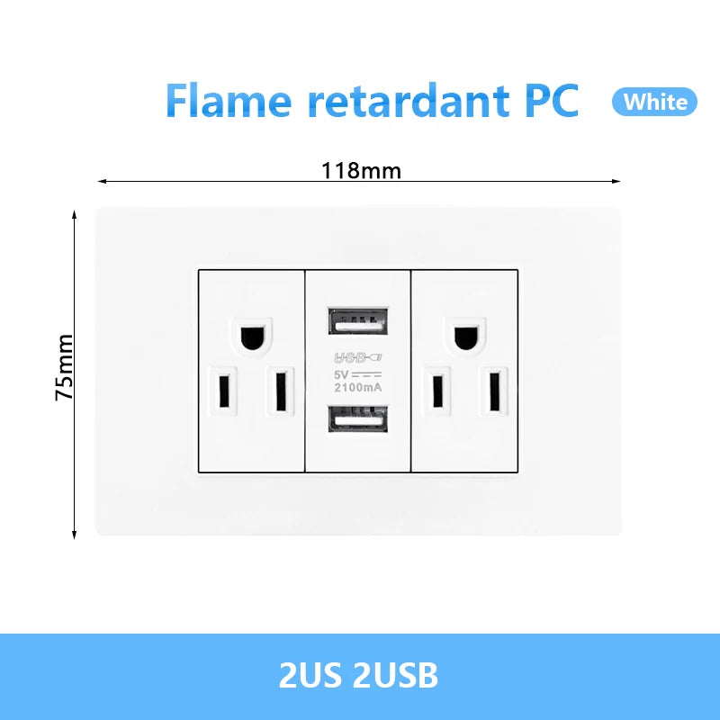 Enchufe de pared USB inteligente tipo C de 20 W con carga rápida para Italia, Chile y México; panel de interruptor de luz eléctrico de Brasil con toma USB-C universal.