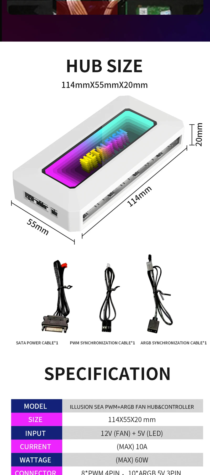 METALFISH Divisor de ventilador ARGB con PWM de 4 pines para refrigeración de ordenador, radiador de CPU SYNC, tira de luces LED de 5 V y 3 pines, mando a distancia