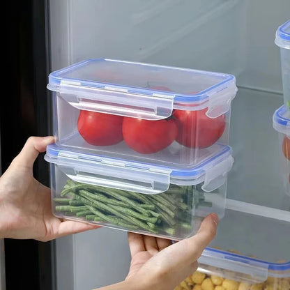 Fiambrera rectangular sellada para refrigerador, de 4 tamaños, con tapa, de plástico, apta para microondas.