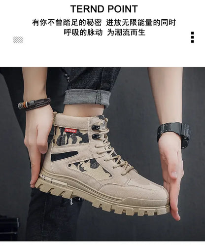 Botas altas para hombre, suela plana, ligeras, para senderismo, exteriores, negras, para correr, tenis, caminar, motocicleta