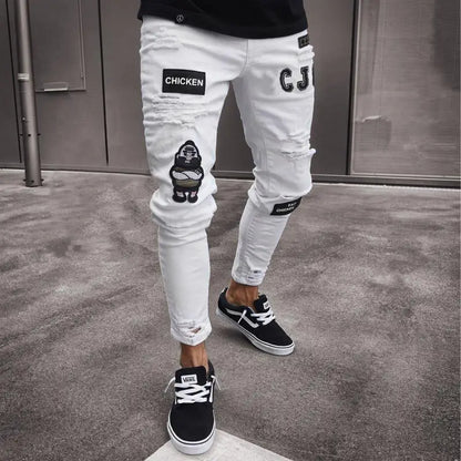 Pantalones vaqueros negros de hombre, corte ajustado, color gris, estilo casual, ajustados, estilo hip hop, urbano, de algodón.