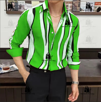 Camisa de rayas para hombre, estilo moderno, manga larga, corte holgado, informal, versátil, para uso diario y urbano.