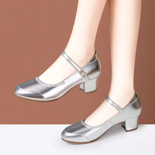 Zapatos Mary Jane de plataforma de piel suave, cómodos y combinables, de 3,5 cm y 5,5 cm, para primavera de 2025, con tacón de bloque mediano, para baile, oficina y mamá.