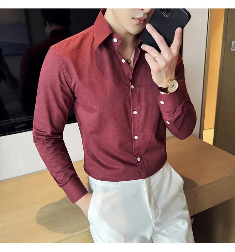 Camisa de hombre de color liso de alta calidad, 55 % algodón y 45 % lino, transpirable y con absorción de sudor, de manga larga. Tallas M-4XL.