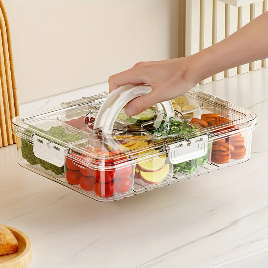 Bandeja para servir con tapa, contenedor para almacenar alimentos, caja para refrigerios, contenedores para refrigerios con 8 compartimentos, contenedores para almacenar frutas