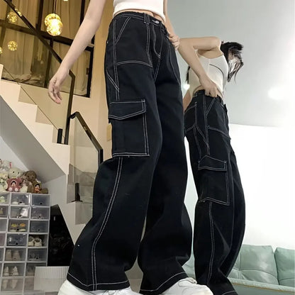 Pantalones vaqueros para mujer, de corte recto, holgados, de primavera otoño/invierno 2024, nuevos, de cintura alta, adelgazantes, de pierna ancha y petite.