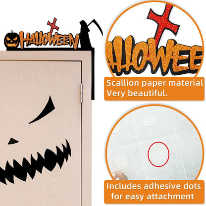 Decoración de Halloween para marcos de puertas, murciélagos, calabazas, telarañas, letrero para esquinas de puertas y ventanas, decoración de Halloween para el hogar, pegatinas para esquinas 2024