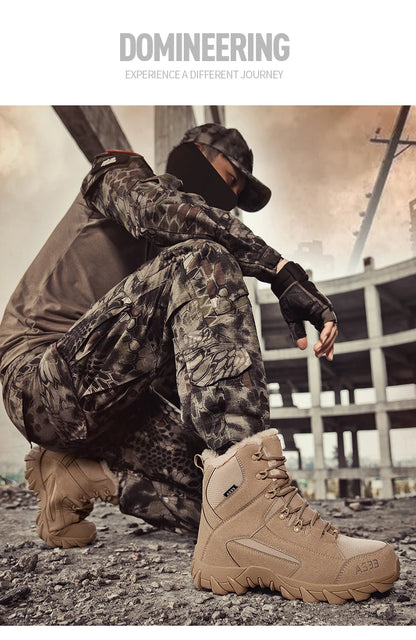 Botas de nieve para hombre de alta calidad, cálidas y de felpa, para invierno, para exteriores, con plataforma antideslizante.