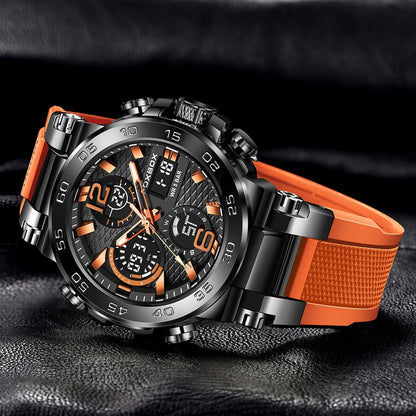 FOXBOX - Nuevo reloj deportivo para exteriores para hombre, reloj analógico digital de moda para negocios, reloj de pulsera de cuarzo con alarma resistente al agua y de silicona.