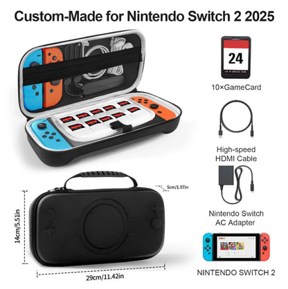 Estuche rígido portátil de EVA para Switch 2, bolsa de viaje para juegos con 10 cartuchos de juego para consola y accesorios Joy-Con.